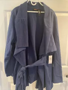 DKNY Active offene Baumwoll/Elasthan Jacke mit Gürtel, dunkelblau, Übergröße 26/28, Neu mit Etikett - Bild 1 von 10