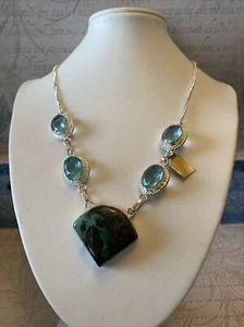 "Collar de crisocolia de plata de ley de 19"" nuevo stock antiguo" - Imagen 1 de 6