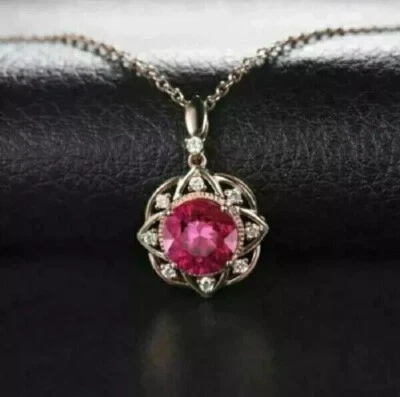 Colgante para mujer 2 quilates corte redondo creado en laboratorio rubí rosa chapado en oro rosa de 14 quilates Foto 1 de 4