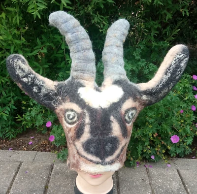 Chapéu de cabra feltrado original com orelhas e chifres.chapéu animal.chapéu de sauna.presente de Natal - Imagem 1 de 4