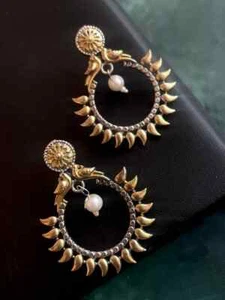 Dual Tone Monalisa Antique stud Earring - Picture 1 of 3