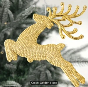 Festive Gold Reindeer Ornament - Christmas Tree Hanging Decoration - Picture 1 of 2
