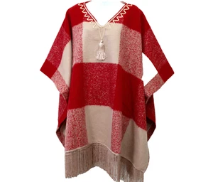 Poncho Suéter Rojo Adam Lippes Target Mohair Flecos Borla Talla L/XL - Imagen 1 de 7