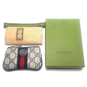 GUCCI Ophidia Key Case Pouch Coin Purse GG Supreme Navy Blue Authentic - Picture 1 of 10