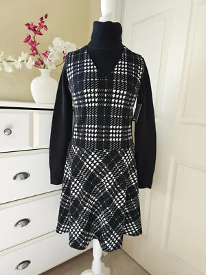 NWT $188 Muse Black & White Plaid Stretch Woven A-line Sleeveless Dress Sz.6 - Image 1 of 4