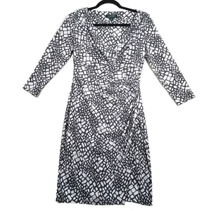 Lauren Ralph Lauren Dress 6P Gray White Stretchy 3/4 Sleeve Career Cocktail 6 P - Picture 1 of 24