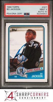 1988 TOPPS #327 BO JACKSON RC HEISMAN PSA 9 DNA AUTO 10 - Image 1 of 3