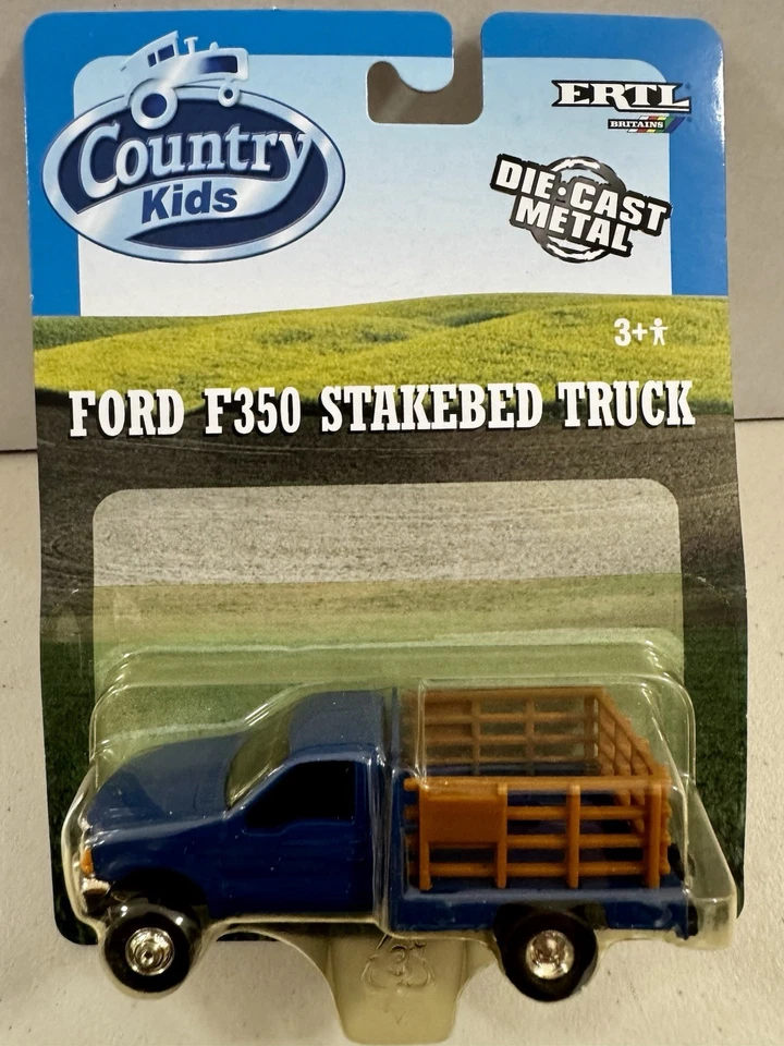1:64 Ertl Farm Country Kids Ford F350 Blue Flatbed Stakebed Truck New in Package - Image 1 of 4