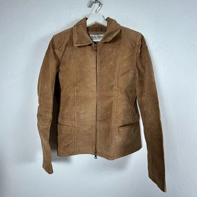 Chaqueta de cuero de gamuza marrón Paris Blues para mujer mediana bolsillos con cremallera completa Foto 1 de 4