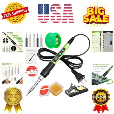 Kit de ferro de solda, kits de pistola de solda digital LED 100W com aquecedor de cerâmica, ajuste... - Imagem 1 de 4