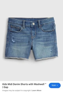 Gap Jean Shorts Girls 10 Midi Distressed Blue Adjustable Waist Stretch Denim - Picture 1 of 5