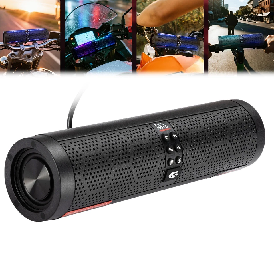 4-Speaker Motorcycle Sound Bar Bluetooth USB Audio System for 7/8-1.2" Handlebar - Image 1 of 4
