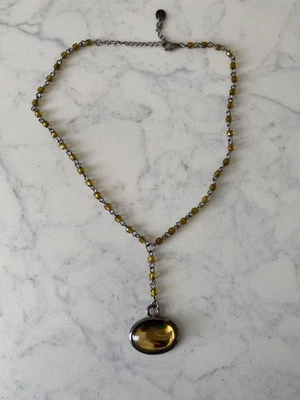 Claire's ~ Amber bead  Necklace ~ silver color chain with  beads & pendant - Image 1 of 4