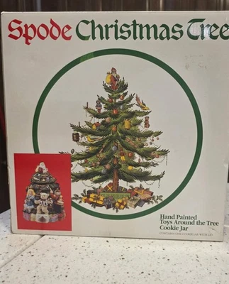 Spode Christmas Tree Cookie Jar Toys Around the Tree With Santa Lid 13" In Box - Image 1 of 4