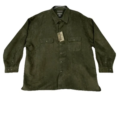Bruno Sueded Microfiber shirt Mens 3X Big Dark Green L/S Pockets Button Up NWT - Image 1 of 4