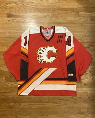 Vintage Theo Fleury Customized Calgary Flames Pedestal Hockey Jersey - Image 1 of 4