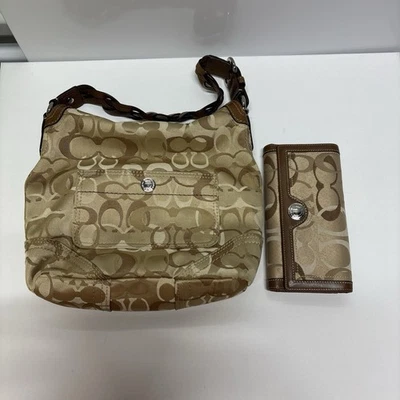 Bolso de hombro Coach Signature Optic Chelsea bolso colgante con billetera hobo 10990 marrón Foto 1 de 4