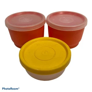 Tupperware 1229 and 1642 Snack Cups 297 Lids Lot of 3 Orange Yellow Sheer - Picture 1 of 6