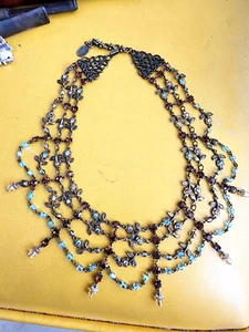 Michal Negrin Bib Necklace Aurora Borealis Crystals Flora Chandelier Necklace - Picture 1 of 6