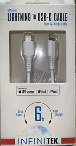 Infinitek 6 Ft Lightning to USB-C Cable (MFI Certified) White - Picture 1 of 3