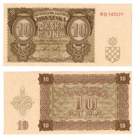 1941 Croatia 10 Kuna banknote P5b  UNC Cover