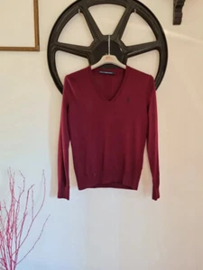 Maglione Ralph Lauren Sport L bordeaux scollo a V Borgogna lana Merino pullover - Foto 1 di 7