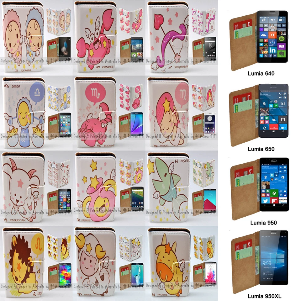 For Nokia Series 12 Zodiac Star Signs Print Wallet Mobile Phone Case Cover #1 - Image 1 of 1
