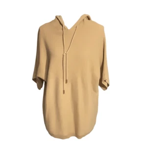 Retreat Rhonda Shear Tan Short Sleeve Hoodie Hooded Raglan Sweater Size Medium - Picture 1 of 6
