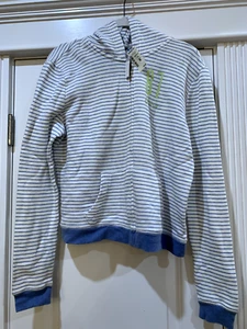 NWT Women's AEROPOSTALE Full Zip Hoodie Sweatshirt Graphic Blue Cream Striped L - Picture 1 of 12