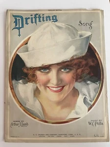 Drifting Song Arthur Lambo Songbook 1920 Woman Sailor Cap Cover Print - Imagen 1 de 4
