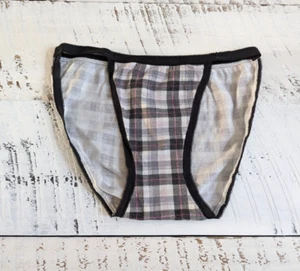 Vintage Victoria’s Secret Size XS Black Plaid Cotton Lingerie String Bikini - Picture 1 of 4