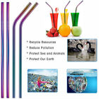 10Pcs Reusable Stainless Steel Metal Drinking Straw Straws 2Pcs Cleaner Brushes 