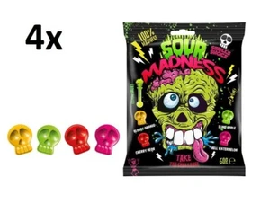 4 x SOUR MADNESS Skull-Shaped Sour Candies Mix Fruit Flavour Bag 60 g (2.12oz) - Picture 1 of 4