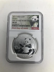 2017 China $10Y Panda MS 69 First Day of Issue Silver Coin - Picture 1 of 2