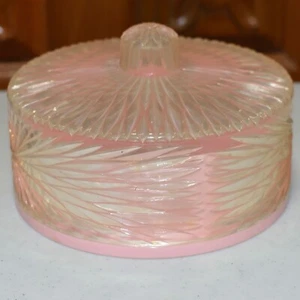 Vintage Celebrity Crystal Cut Dusting Powder Box Pink Round Starburst Acrylic - Picture 1 of 8