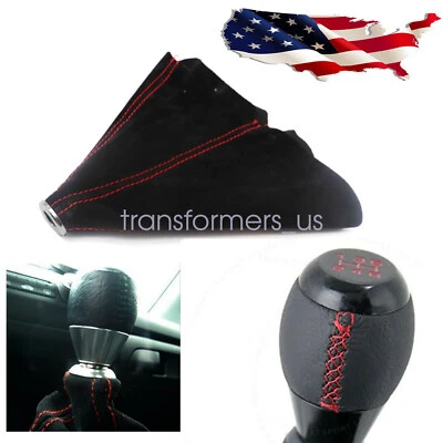 JDM Si Style 5 Speed Leather Shift Knob + Boot Cover For Honda Accord Civic CR-V - Image 1 of 4