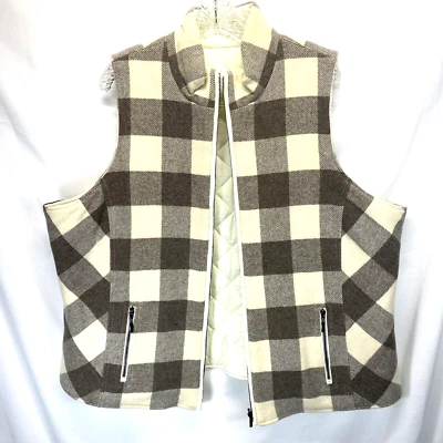 PENDLETON Men' Beige Plaid Reversible Virgin Wool Lambswool Quilt Zip Vest Sz 2X - Image 1 of 4