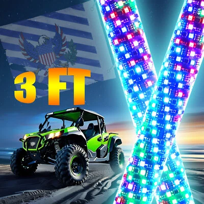 3FT RGB LED Fat Whip Light Spiral APP Control Antena for Can-am X3 Polaris RZR - Image 1 of 4