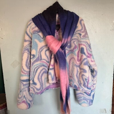 Wild Fable Fuzzy Wavey Sherpa Jacket Coat White Blue Faux Fur Teddy - Size XL - Image 1 of 4