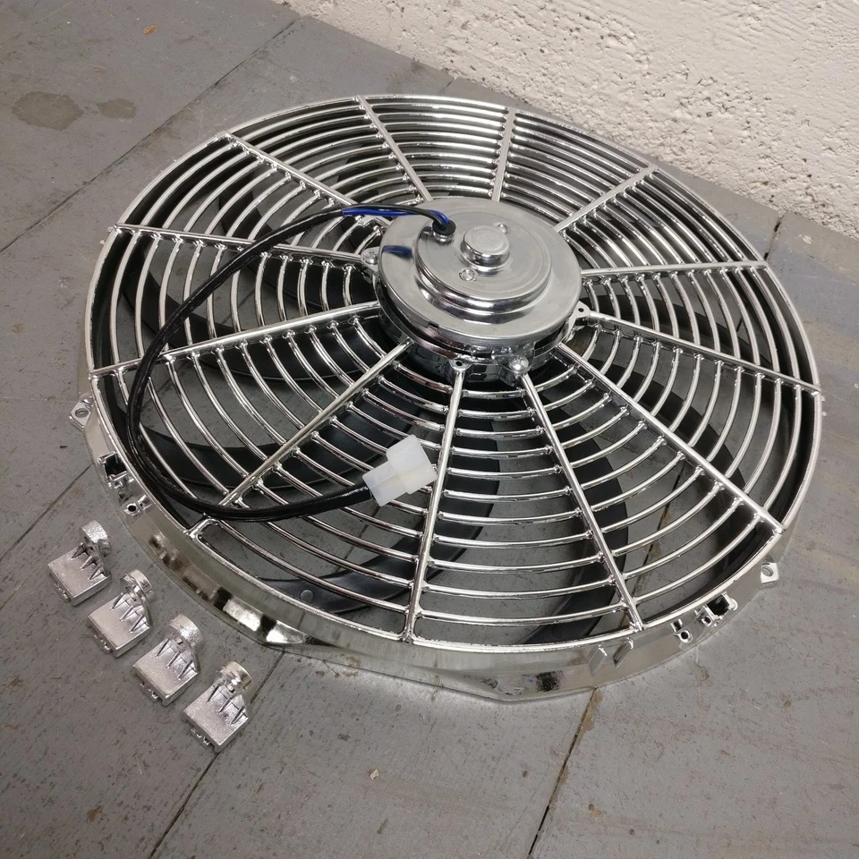 Ventilador radiador cromado Plymouth Fury II 1967 16 pulgadas refrigeración moderna delgado 120 W Foto 1 de 4