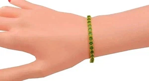 6Ct Round Cut Lab Created Peridot Women's Tennis Bracelet 14K Yellow Gold Finish - Picture 1 of 3