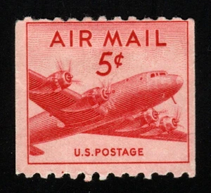US Air Mail Briefmarke (um 1948) - 5¢ DC-4 Skymaster Coil Single SC# C 37 MNH OG - Bild 1 von 2