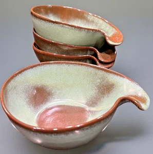 Set of 4 Frankoma Prairie Green Lazy Bones Pottery Handle Soup Bowls Model 4X - Picture 1 of 13
