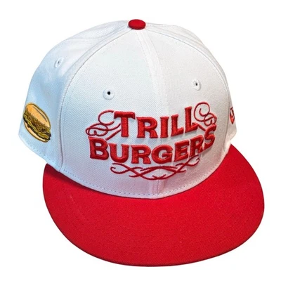 New Era White & Red Trill Burger Houston Made Bun B Burger Flat Bill Hat 7 1/8  - Image 1 of 4
