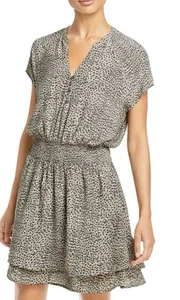 Rails Karla Minikleid beige oliv Luchs Animal Print gesmokte Taille Größe XS - Bild 1 von 15