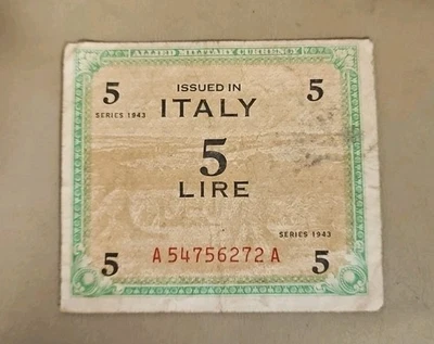 1943 Italy 5 Lire Note - Image 1 of 2
