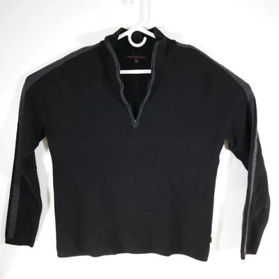 Banana Republic Half Zip Sweater Mens Large Merino Extra Fine Wool Black Gray - Image 1 of 4
