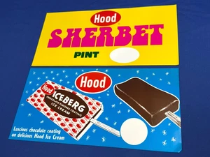 2 NOS 1960's HOOD Ice Cream Paper Signage SHERBET & ICEBERG POP 14" x 7" - Picture 1 of 5