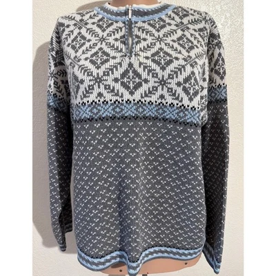 Suéter Hanna Anderson Mujer Fair Isle 1/4 Cremallera Azul Gris Algodón - Grande  Foto 1 de 4