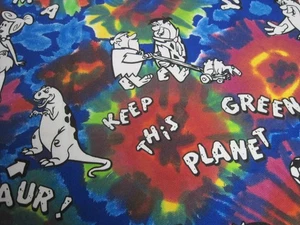 1991 Hanna Barbera Flintstones Jersey Knit Cotton Fabric 60”w X 1 YD L Tie Dye - Picture 1 of 8